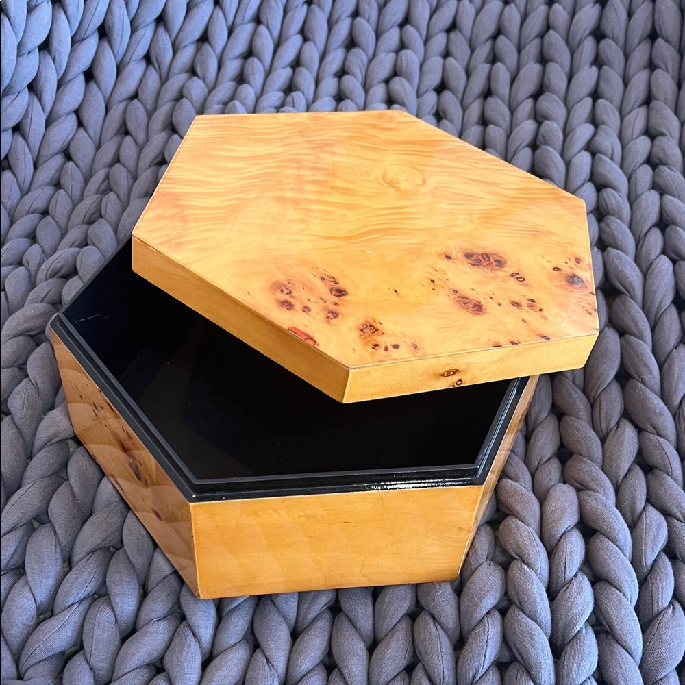 Crate&Barrel Burlwood Hexagonal Box with Black and Brown Finish
